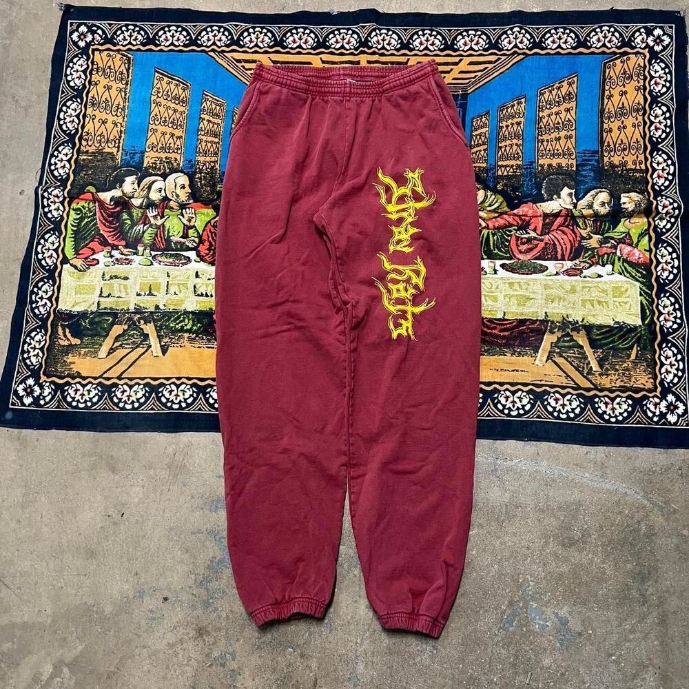Stray Rats Burgundy yellow cuffed sweatpants Joggers heavyweight gothic punk